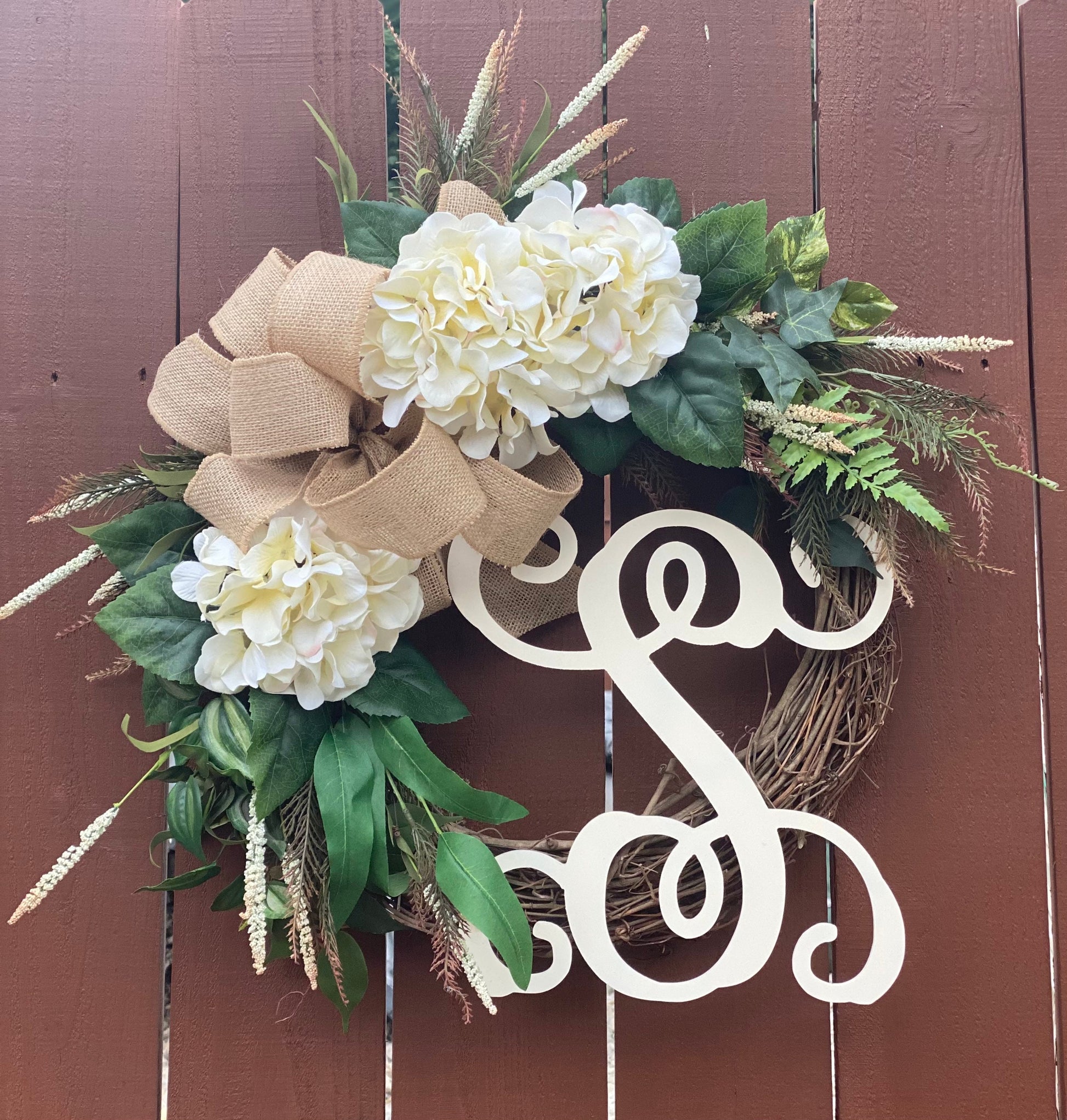 Year Round Wreath, Hydrangea Wreath, Monogram Wreath, Initial Wreath, Grapevine Wreath i