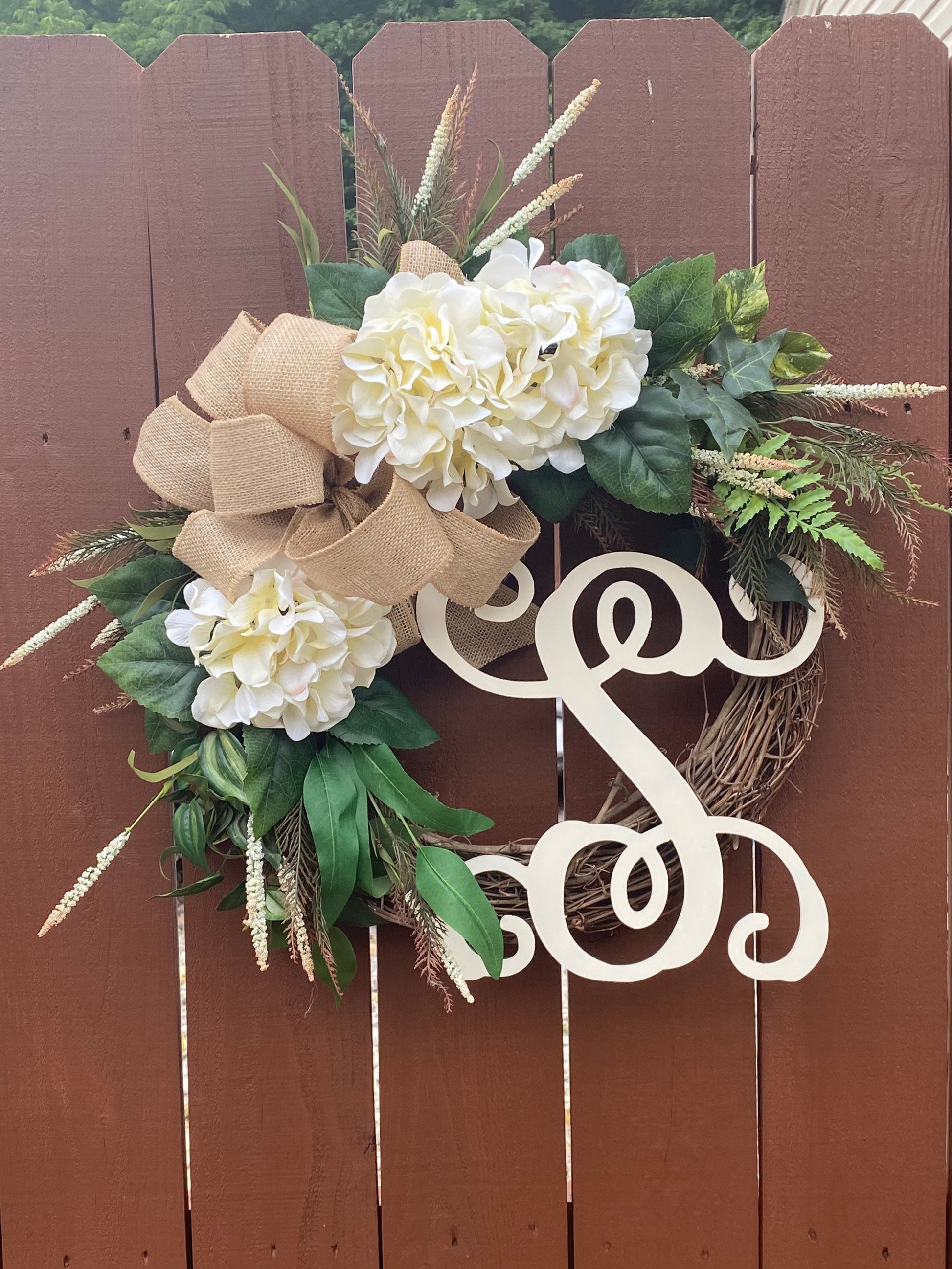Year Round Wreath, Hydrangea Wreath, Monogram Wreath, Initial Wreath, Grapevine Wreath i