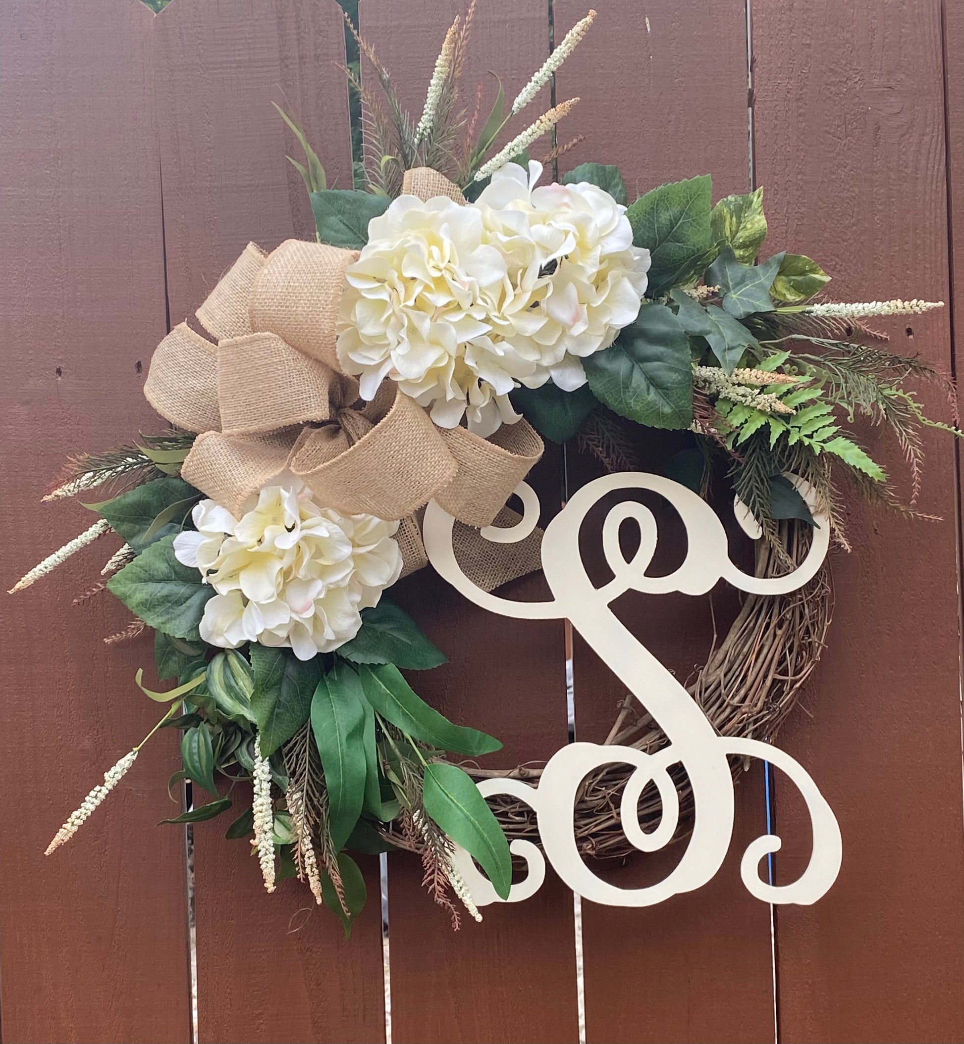 Year Round Wreath, Hydrangea Wreath, Monogram Wreath, Initial Wreath, Grapevine Wreath i