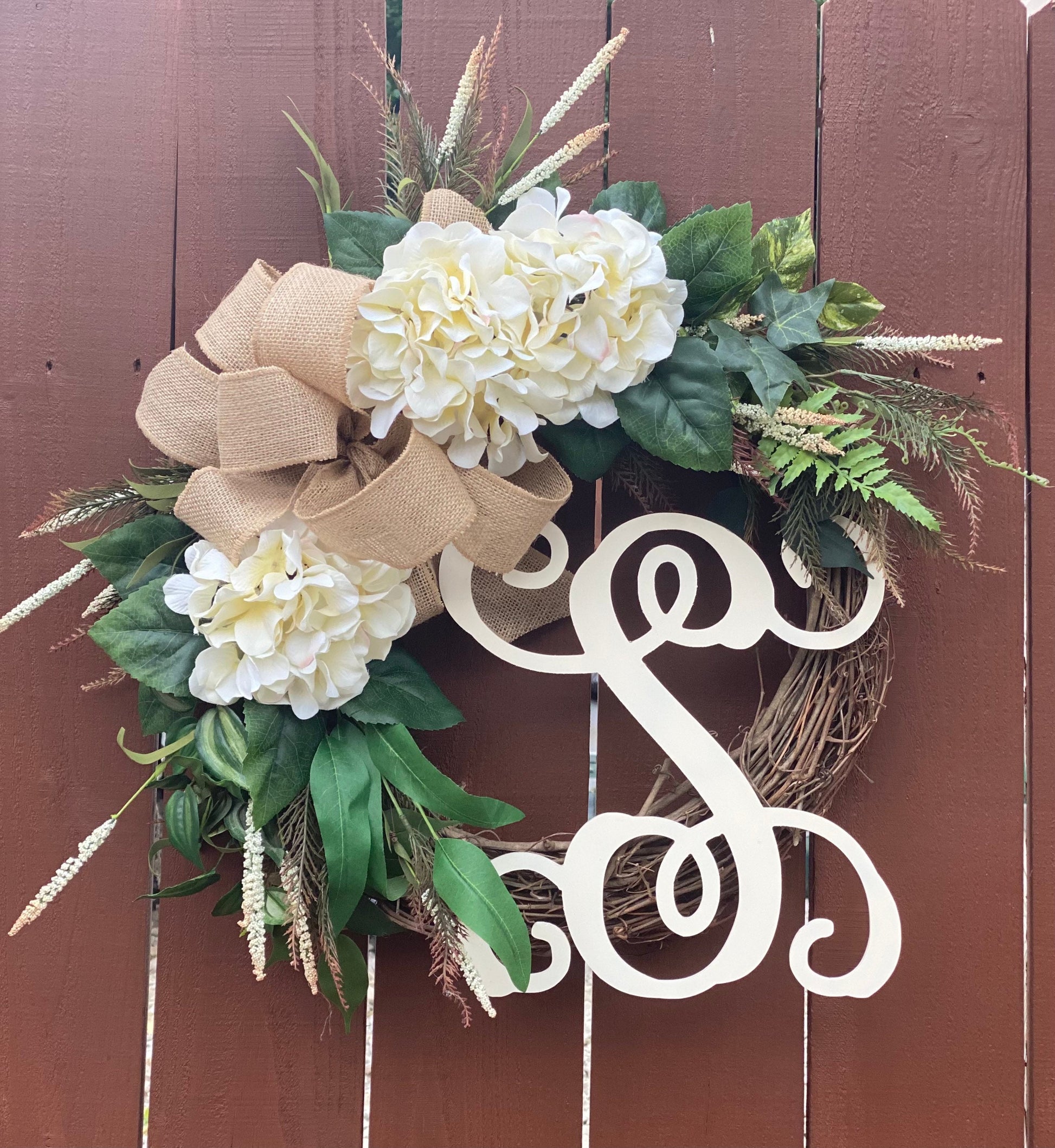 Year Round Wreath, Hydrangea Wreath, Monogram Wreath, Initial Wreath, Grapevine Wreath i