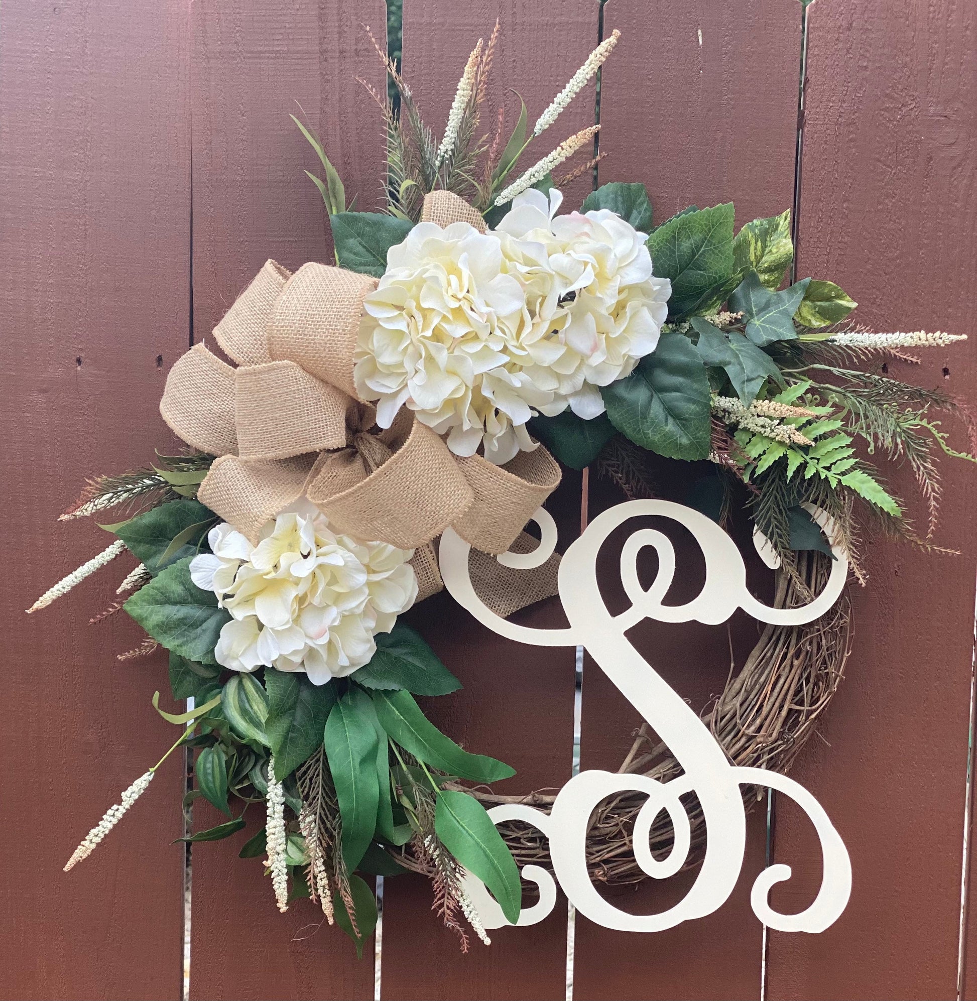 Year Round Wreath, Hydrangea Wreath, Monogram Wreath, Initial Wreath, Grapevine Wreath i