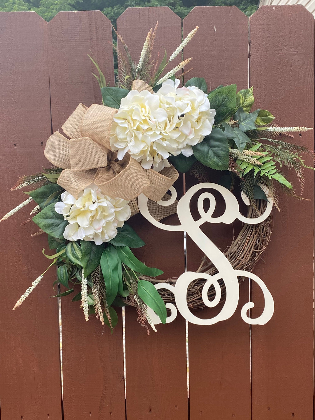 Year Round Wreath, Hydrangea Wreath, Monogram Wreath, Initial Wreath, Grapevine Wreath i