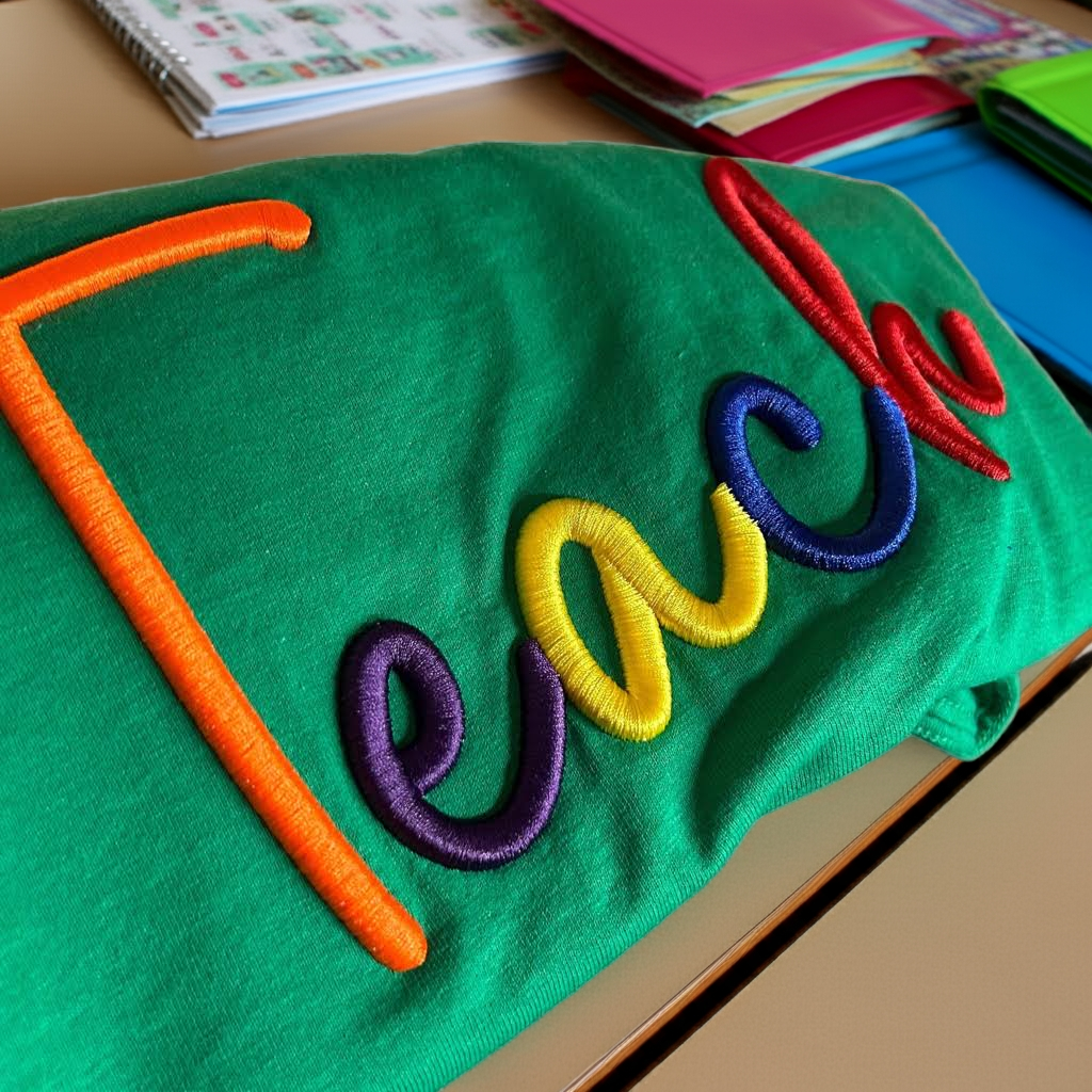 3D Embroidered Puffy Teacher Shirt