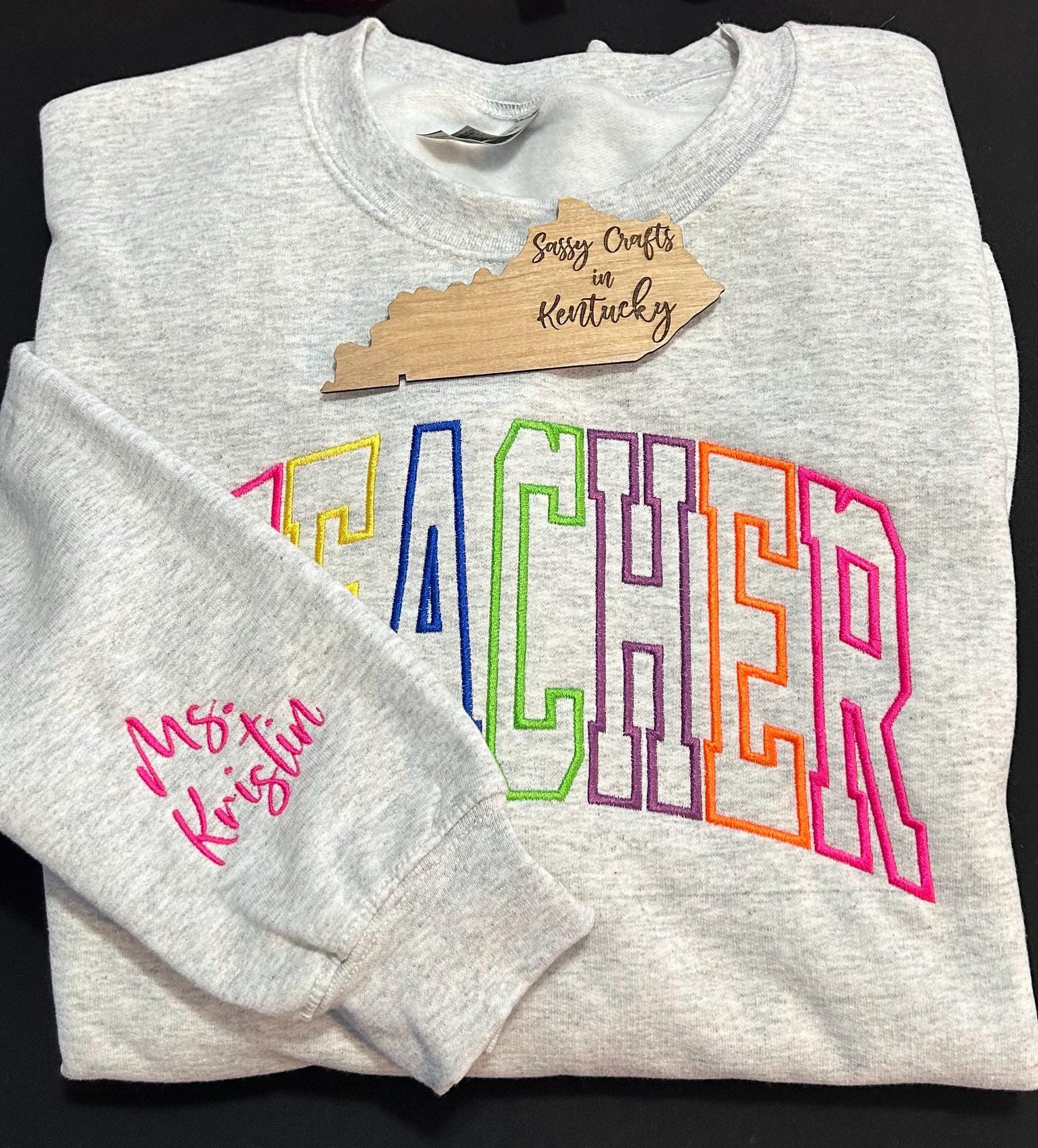 Teacher Multicolor Embroidered Sweatshirt, Teacher Sweatshirt, Monochrome  Teacher Sweatshirt, Teacher Appreciation
