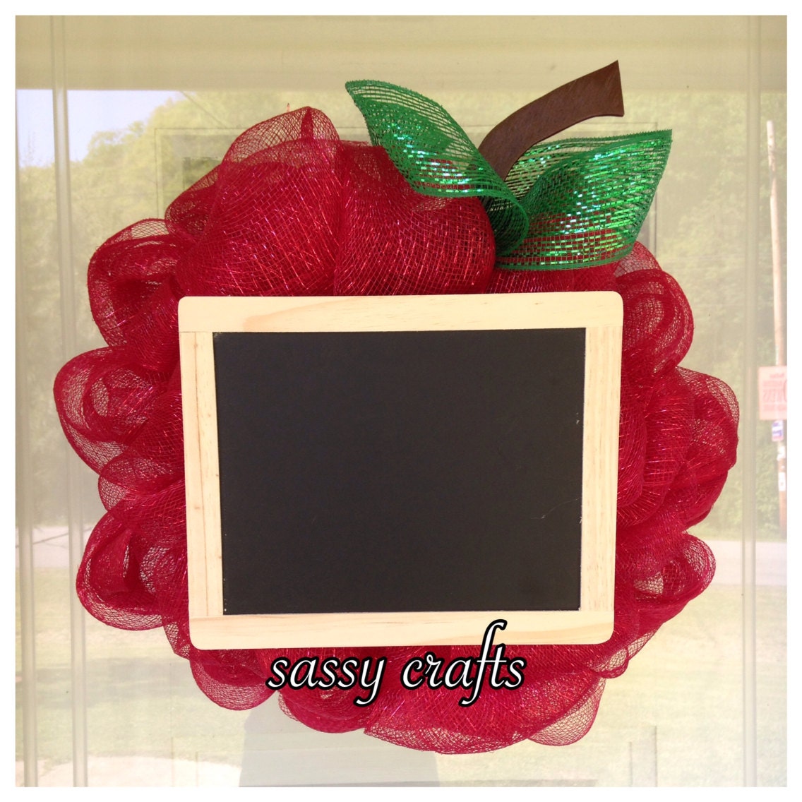Apple Chalkboard Teacher Appreciation Deco Mesh Ribbon Wreath